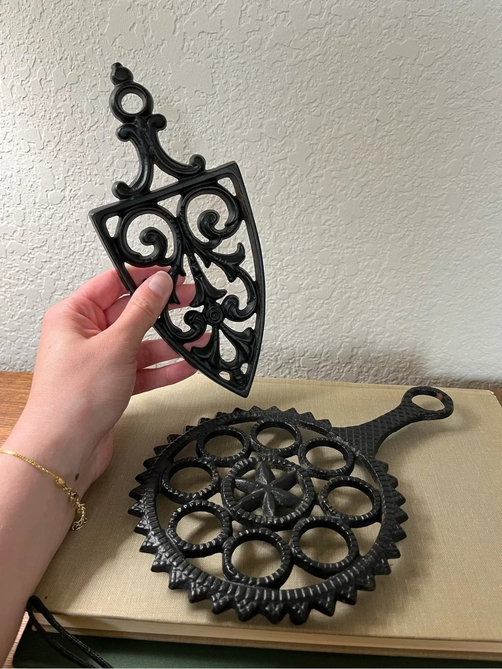 Set of 2 vintage cast iron trivets